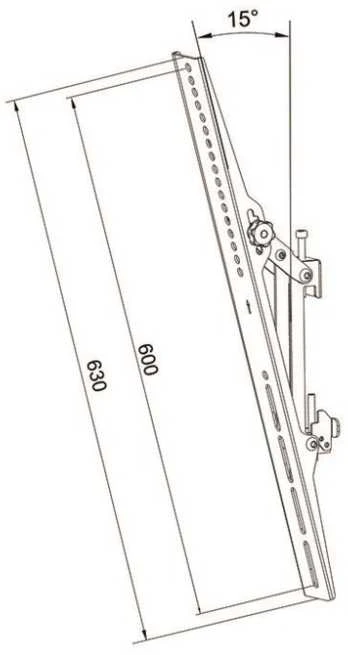 Laikiklis Multibrackets M Pro serija – 600 mm pakreipiamos svirtys, plokščio montavimo svirtis, juoda, plienas, 30 kg, bėgelis, -15–0°