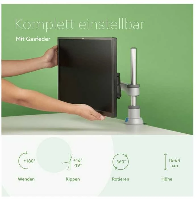 Laikiklis R-Go Tools R-Go Monitorarm 0"-40" 1TFT Max.9KG Caparo 4 Gasfeder sidabrinis