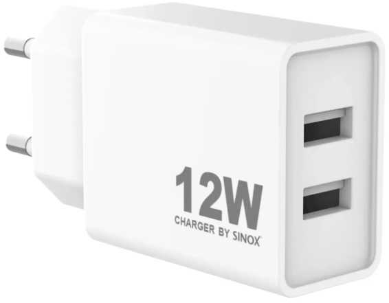 Sinox Beslag Sinox Sieninis įkroviklis 2xUSB-A 12W. Balta, patalpų, USB, 20 V, balta