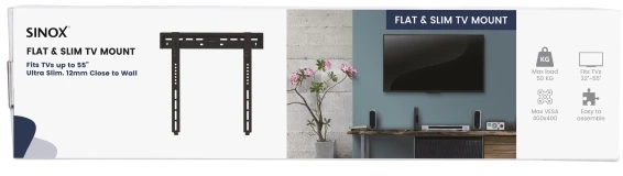Sinox Vienas TV sieninis laikiklis 32"-55". Juodas