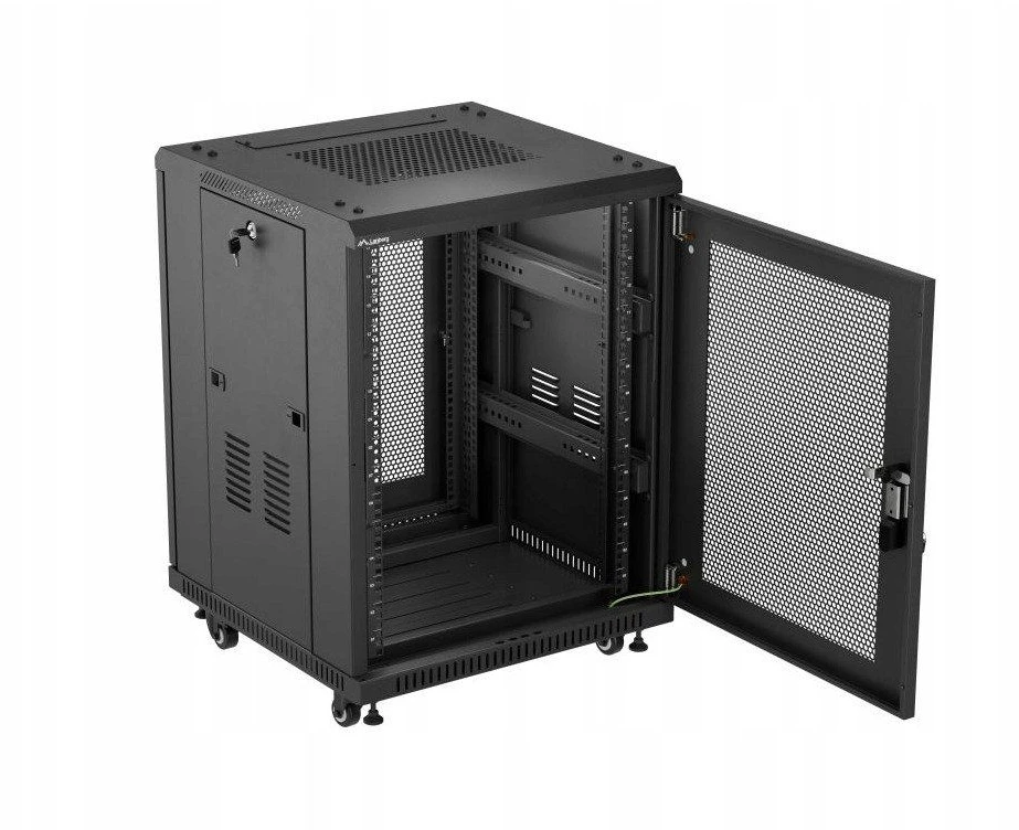 Lanberg grindų spintelė 19" 15U 600x600 juoda perforuotos durys