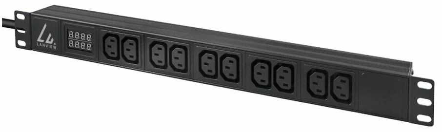 Lanview rozdzielacz zasilania PDU 10 x gniazdo jungiama į tinklą 1U juoda (LVR-3MIEC-AMP-10C13)