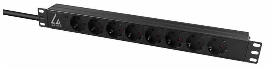 Lanview Maitinimo skirstytuvas PDU 8x lizdai, jungiamas į tinklą, 1U juoda (LVR-2MSCH-LIC-SCH8)