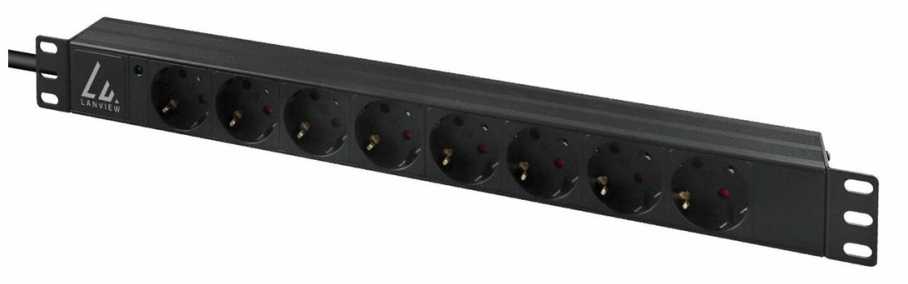 Lanview rozdzielacz zasilania PDU 8 x gniazdo jungiama į tinklą 1U juoda (LVR-3MIEC-LIC-SCH8)