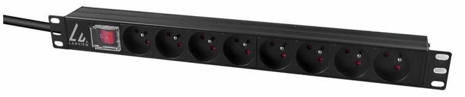 Lanview Lanview LVR-2MSCH-SW-C13-8 rozdzielacz zasilania PDU 8 x gniazdo jungiama į tinklą 1U Juodas