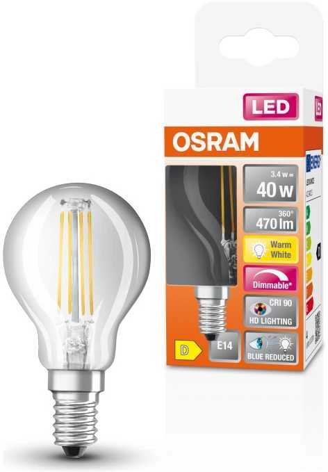 Osram 3,4W LED lemputė LED SUPERSTAR PLUS, E14, skaidri, 2700K, dimeriuojama