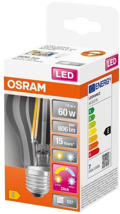 Osram 7W LED lemputė RELAX and ACTIVE CLASSIC A 60 FIL, E27, 2700/4000K