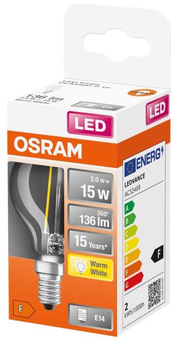 Osram <p>1,5W LED lemputė LED Retrofit CLASSIC P 15 CL, E14, 2700K</p>