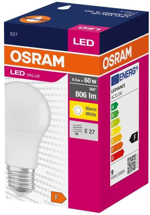 LED lemputė OSRAM, A60, E27, 8,5 W, 806 lm, 2700 K