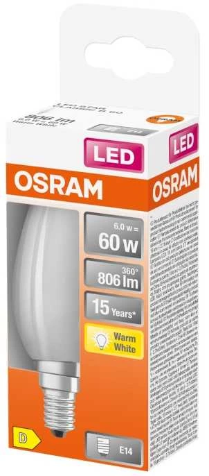 LED lemputė OSRAM, B35, E14, 6 W, 806 lm, 2700 K