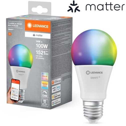 LEDVANCE SMART+ MATTER daugiaspalvė klasikinė A100 14W - E27 išmanioji lemputė
