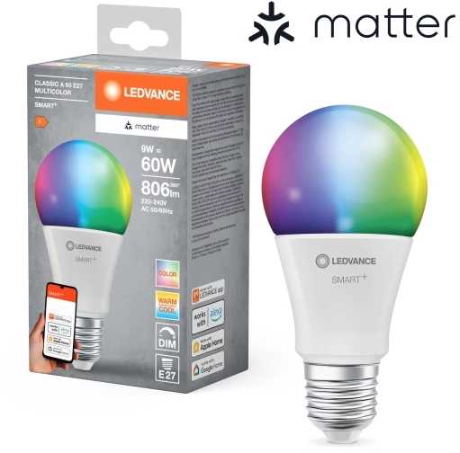 LEDVANCE SMART+ MATTER daugiaspalvė klasikinė A60 9W - E27 išmanioji lemputė