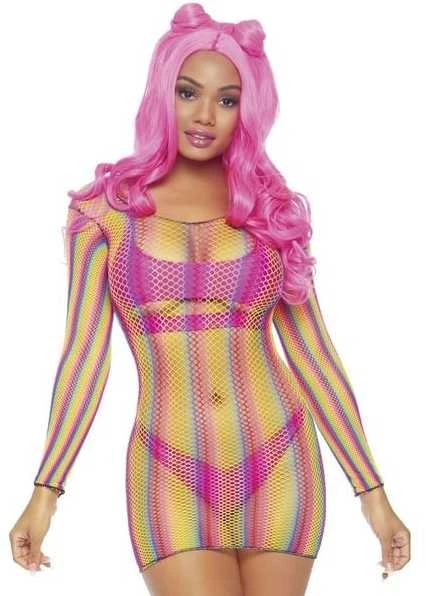 Leg Avenue Europe RAINBOW Vaivorykštės spalvos tinklinė mini suknelė