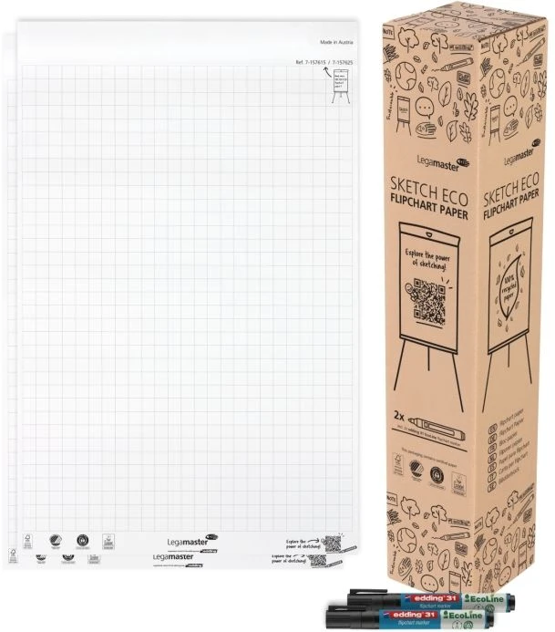 Legamaster SKETCH ECO popieriaus bloknotas su tinkleliu, 2 x 50 lapų, Popierius, 0,12 mm, 650 mm, 980 mm, 4,99 kg, 63 vnt.