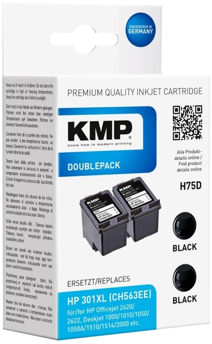 Tusz KMP Printtechnik AG KMP kasetė HP301XL DoublePack 2x480 puslapių juoda suderinama