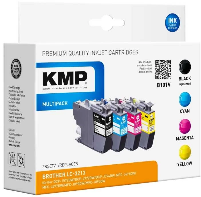 „Legrand Tusz KMP KMP B101V“ – 4 rašalo kasetė – juoda, geltona, žydra, rausvai raudona – suderinama su spausdinimo spausdintuvu (alternatyva: „Brother LC3213BK“, „Brother LC3213C“, „Brother LC3213M“, „Brother LC3213Y“) – su „Brother DCP-J572“, „DCP-J772“, „DCP-J774“, „MFC-J890“, „MFC-J895“
