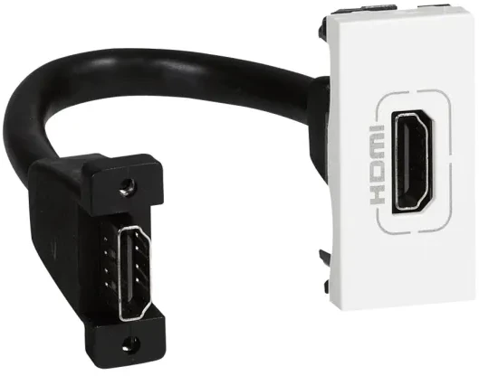 LEGRAND „Plug and play“ sprendimas. Tvirtinamas su 15 cm HDMI kabeliu su kištuku. Balta.