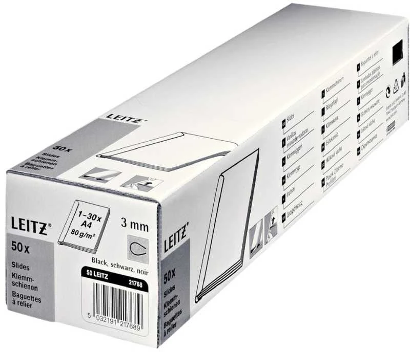 Leitz skaidrių segtuvai A4 3 mm, juodi, 30 lapų, plastikiniai, A4, 80 mm, 65 mm