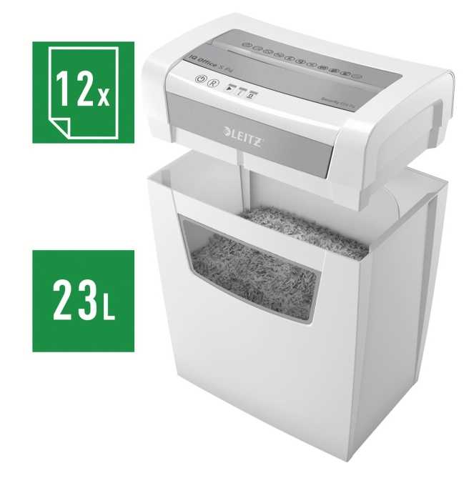 LEITZ office S P4 dokumentų smulkintuvas su dalelių pjaustymu, iki 12 lapų, baltas