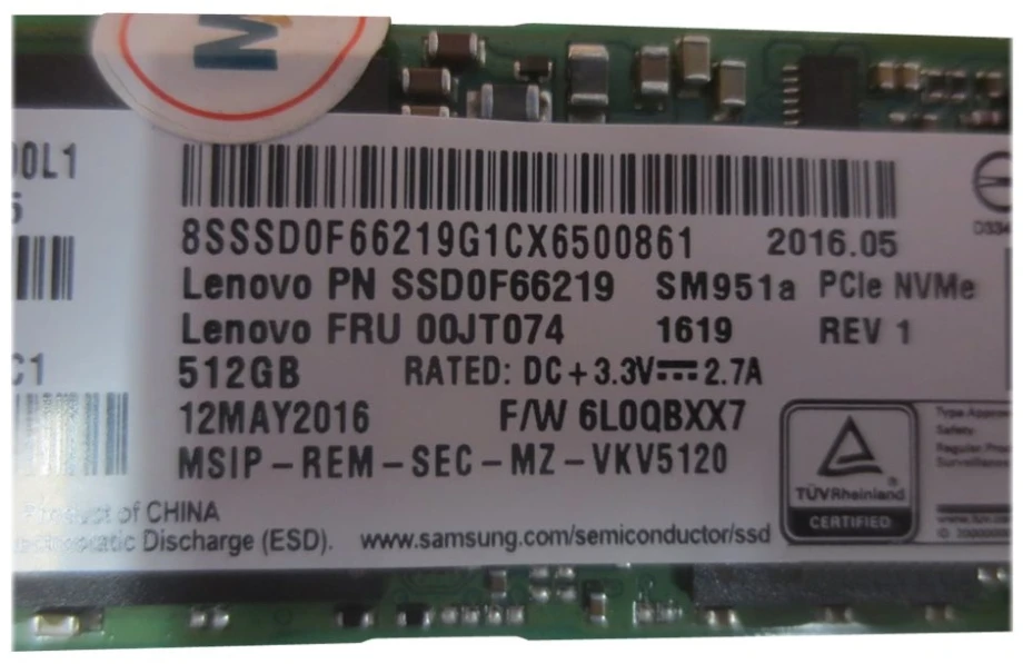 Lenovo 00JT074, 512 GB, M.2