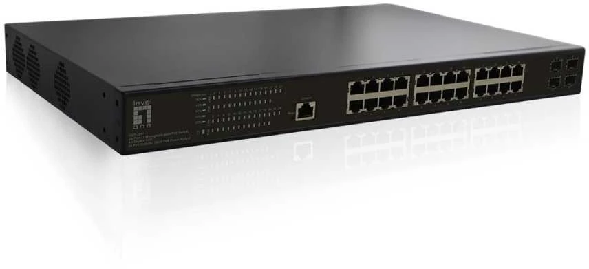 Šakotuvas Level One Carruzzo LevelOne GEP-2861 tinklo komutatorius Valdomas L2 Gigabit Ethernet (10/100/1000) Maitinimas per Eternetą (PoE) 1U Juoda