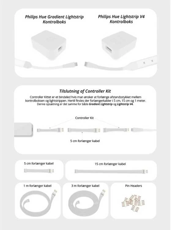 Light Solutions Aps „Light Solutions“ laidas, skirtas „Philips Hue Gradient LightStrip“ – 3M – baltas – 1 vnt.