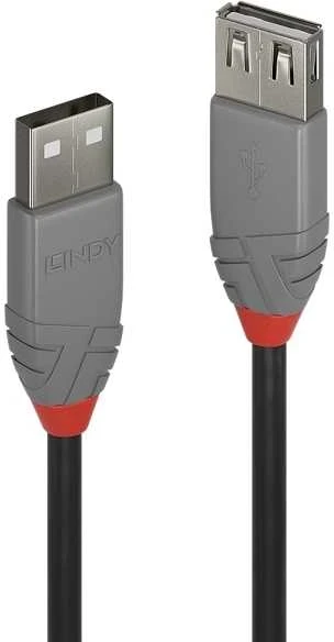Lindy 0.5 m USB 2.0 Type A prailginimo kabelis, Anthra Line, 0.5 m, USB A, USB A, USB 2.0, 0.48 Gbit/s, juodas, pilkas