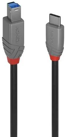 USB Laidas - LINDY Anthra Line USB 3.2 Type C į B Laidas, M/M, 5Gbp, 0.5 m, Juodas