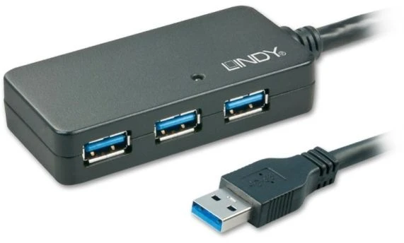 USB Hub - LINDY USB 3.0 Aktyvus Prailginimo Pro Hub Laidas, 10 m, Juodas