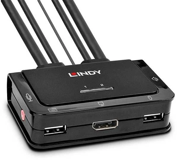 Lindy KVM Perjungiklis - 2 Uostų DisplayPort 1.2 KVM Perjungiklis 4096x2160@60Hz USB 2.0 ir Garso