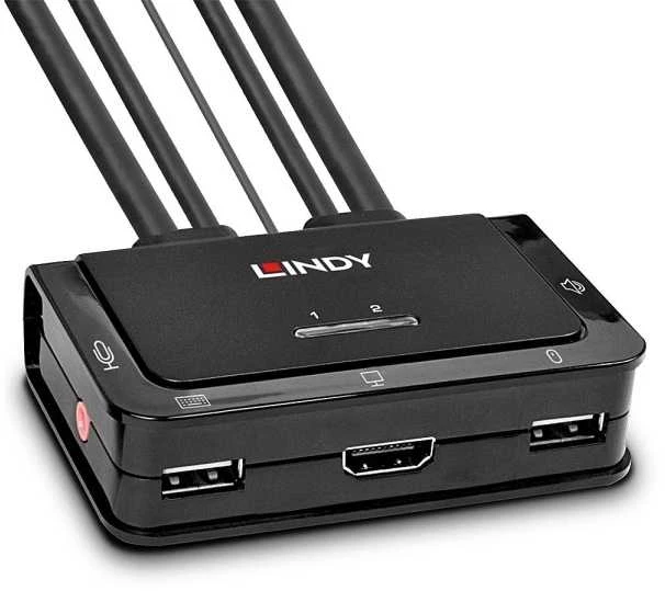 KVM Switch - LINDY 2 Prievadų HDMI 4K60, USB 2.0 garso KVM Switch, Juodas