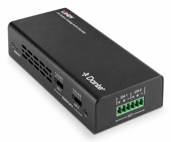 Garso Dekoderis - Lindy 2ch Dante® į Analoginį Garso Dekoderį 96kHz 24-Bit 100m (328.08ft) Juodas