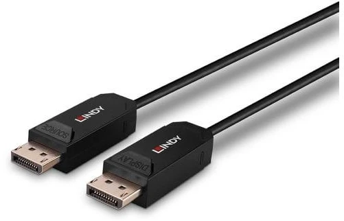 DisplayPort Kabelis - LINDY Šviesolaidinis Hibridinis DisplayPort 2.0 UHBR10 Kabelis, M/M, 30 m, Juodas
