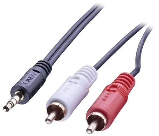 Lindy 3 m aukščiausios kokybės Phono į 3,5 mm kabelis, 2 x RCA, kištukas, 3,5 mm, kištukas, 3 m, juodas
