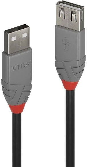 Lindy 3 m USB 2.0 Type A prailginimo kabelis, Anthra Line, 3 m, USB A, USB A, USB 2.0, 0,48 Gbit/s, juodas, pilkas