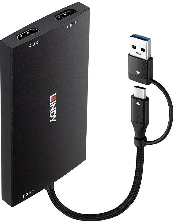 Adapteris - LINDY USB Tipo A/C į Dviejų HDMI 4K60 Keitiklį 100W