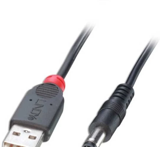 USB Kabelis - LINDY USB 2.0 Type A į 5.5mm DC Laidas, 1.5 m, Juodas