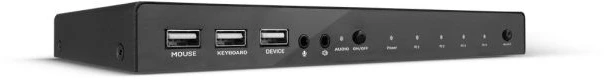 Lindy KVM perjungiklis HDMI 18G, USB 2.0 ir garso, 4 prievadai, 4096 x 2160 pikselių, 4K Ultra HD, juodas