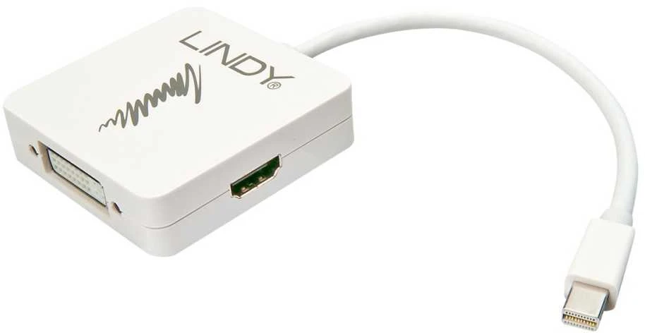 Adapteris - LINDY Mini DisplayPort 1.2 į HDMI, VGA ir DVI-D Aktyvus Adapteris Konverteris, 3840x2160 30Hz, Baltas