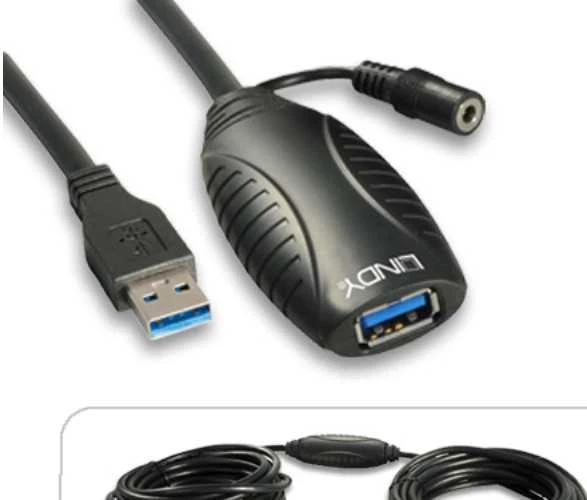 USB Prailginimo Laidas - LINDY USB 3.0 Aktyvus Prailginimo Laidas M/F, 10 m, Juodas