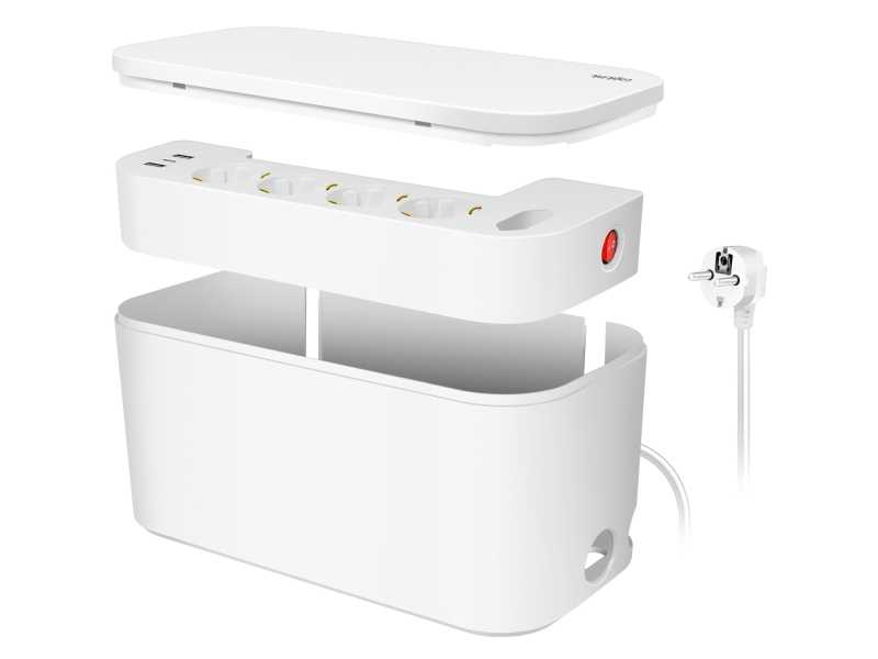 Listwa zasilająca LogiLink Kabelbox USB/Schuko 5 gniazd Baltas