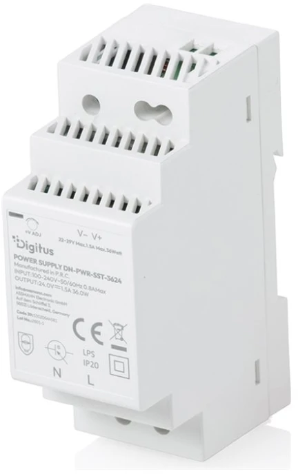 Maitinimo šaltinis serwerinis Digitus DIGITUS 24V / 1.5A / 36W Step-Shape DIN bėgelio maitinimo šaltinis Slim Class II