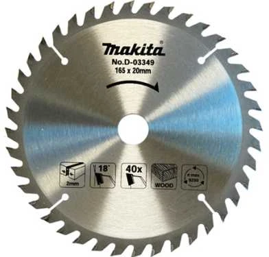 Makita T.C.T. pjūklas 165X2X20mm 18° T40 D-03349 T.C.T • 165 x20 mm • T40 • 18° • Medienai