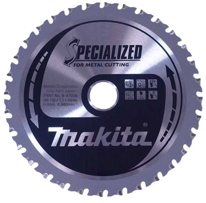 Makita T.C.T. pjūklas SPECIALIZED 150X1.5X20mm 0° T32 B-47036 T.C.T • 150 x20 mm • T32 • 0° • Metalui