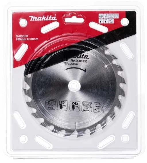 Makita T.C.T. pjūklas 165X2X20mm 20° T24 D-03333 T.C.T • 165 x20 mm • T24 • 20° • Medienai