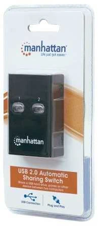 Intracom MANHATTAN Hi-Speed USB 2.0 bendrinimo jungiklis 1x2 prievadai, dvigubas valdymas, automatinio jutiklio USB 2.0 tipo A į B tipo jungiklis