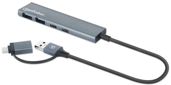 Manhattan 181075 šakotuvai ir šakotuvai USB 3.2 Gen 1 (3.1 Gen 1) Type-A + Type-C 5000 Mbit/s pilka