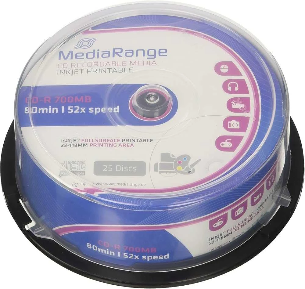 „MediaRange MR201“ CD-R diskas (spausdinamas, 52 kartų didelės spartos, 700 MB / 80 min., 25 dalių suktukas)