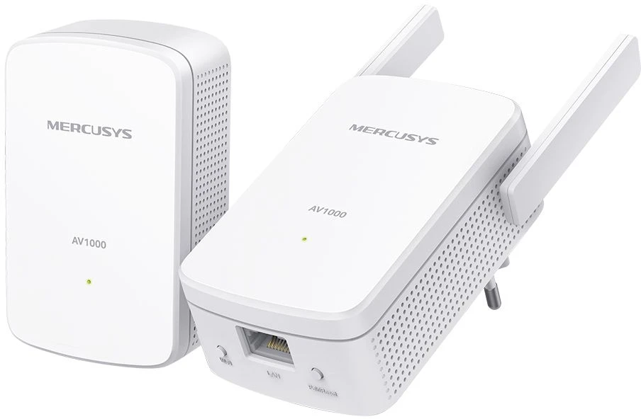 Maršrutizatorius Mercusys „AV1000 Gigabit Powerline WiFi“ rinkinys, 1000 Mbit/s, IEEE 802.11b, IEEE 802.11g, IEEE 802.11n, IEEE 802.3, IEEE 802.3u, „Gigabit Ethernet“, 10,100,1000 Mbit/s, „Wi-Fi 4“ (802.11n), 802.11b, 802.11g, „Wi-Fi 4“ (802.11n)