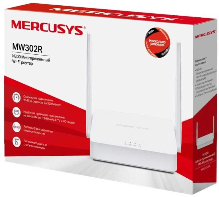 TP-Link Mercusys | Multi-Mode Wireless N Maršrutizatorius | MW302R | 802.11n | 300 Mbit/s | 10/100 Mbit/s | Ethernet LAN (RJ-45) jungtys 2 | Mesh Support No | MU-MiMO No | No mobile broadband | Antenna type 2xFixed | No